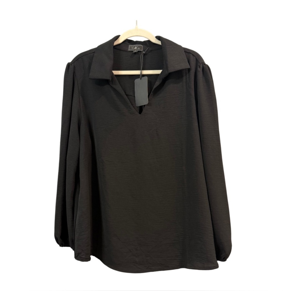 Black Collared Blouse 1X NWT